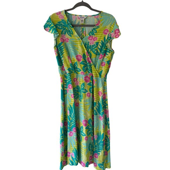 Vintage Lilly Pulitzer Floral Silk Blend  Faux Wrap Dress Size 8 - Picture 2 of 10